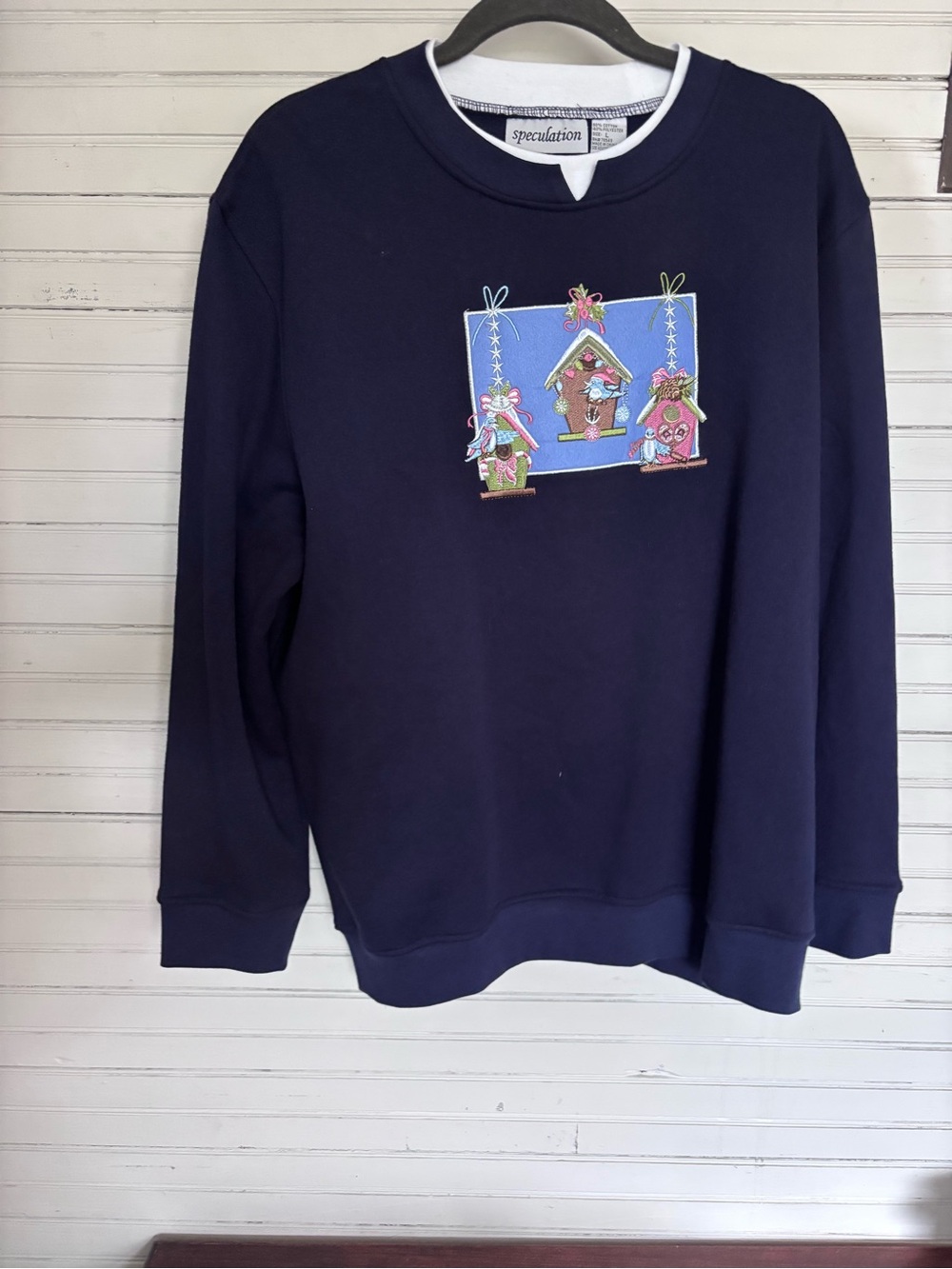 Speculation Navy Sweatshirt with Birdhouse Applique